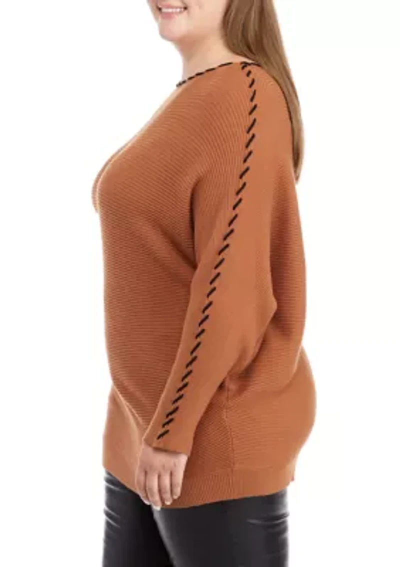Plus Long Sleeve Dolman Whipstitch Sweater