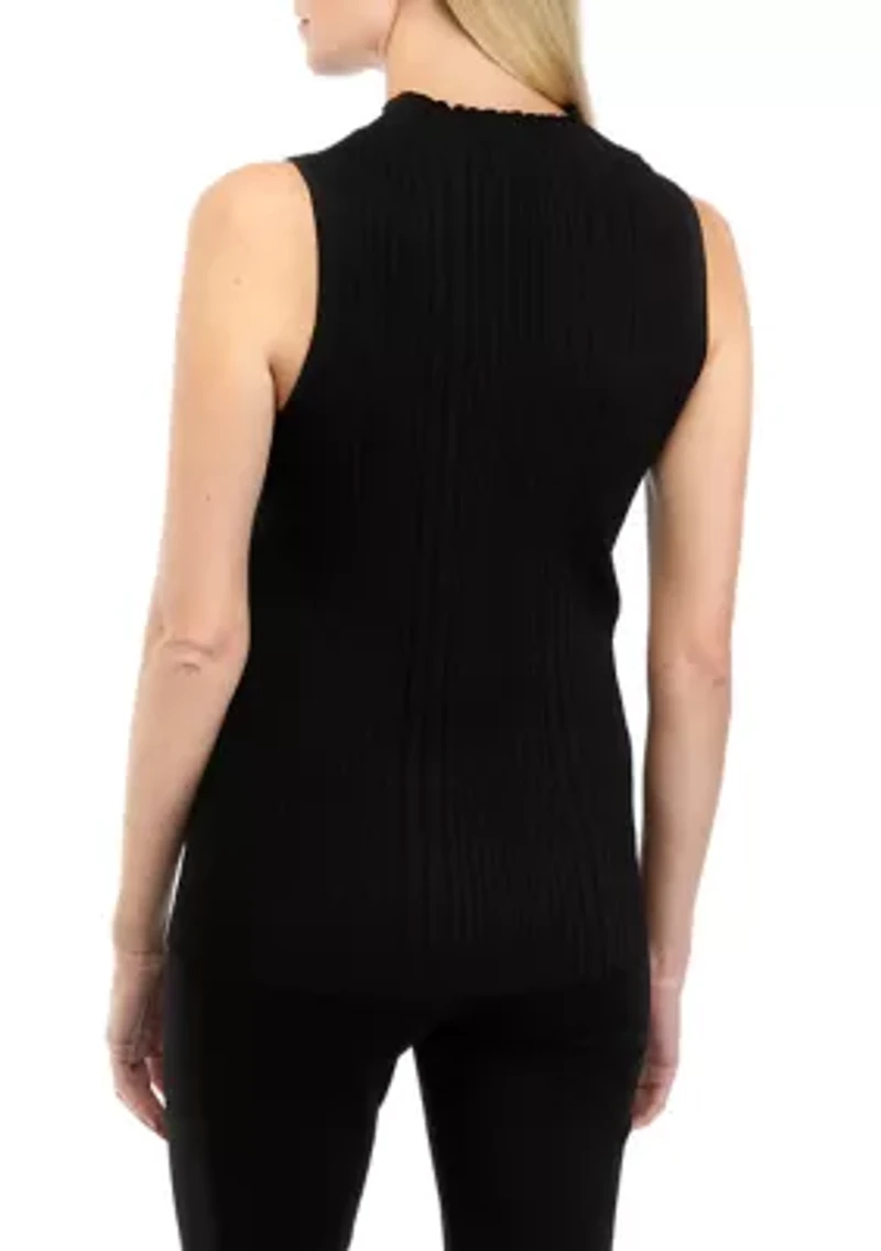 Women's Sleeveless Ribbed Mock Neck Sweater