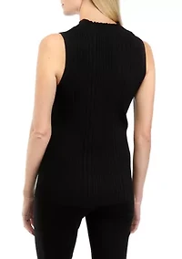 Women's Sleeveless Ribbed Mock Neck Sweater