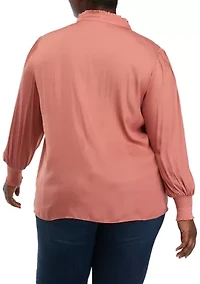 Plus Blouson Sleeve Ruffle Trim Blouse