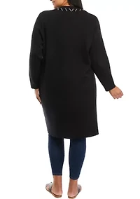 Plus Long Sleeve Whipstitch Open Cardigan