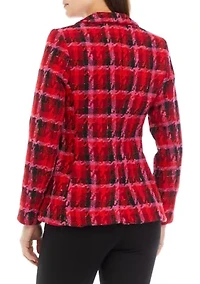 Women's Plaid Tweed One Button Blazer