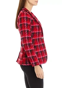 Women's Plaid Tweed One Button Blazer