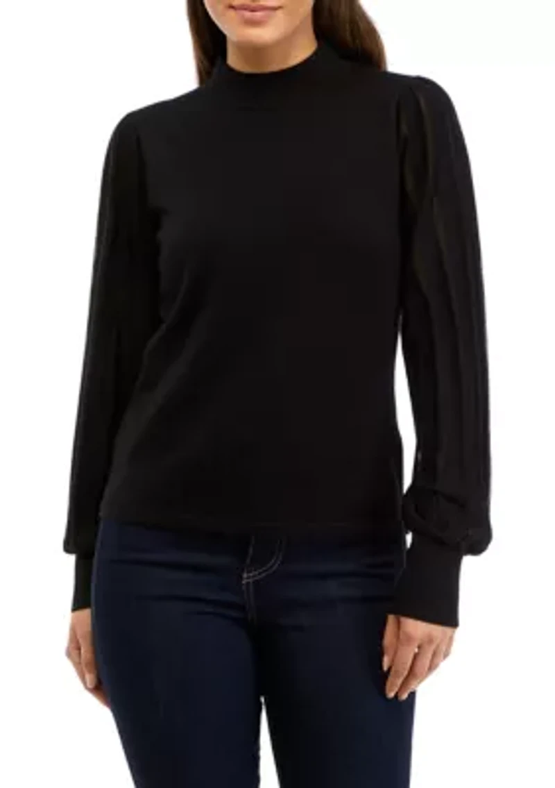 Petite Blouson Sleeve Mock Neck Top