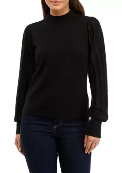 Petite Blouson Sleeve Mock Neck Top