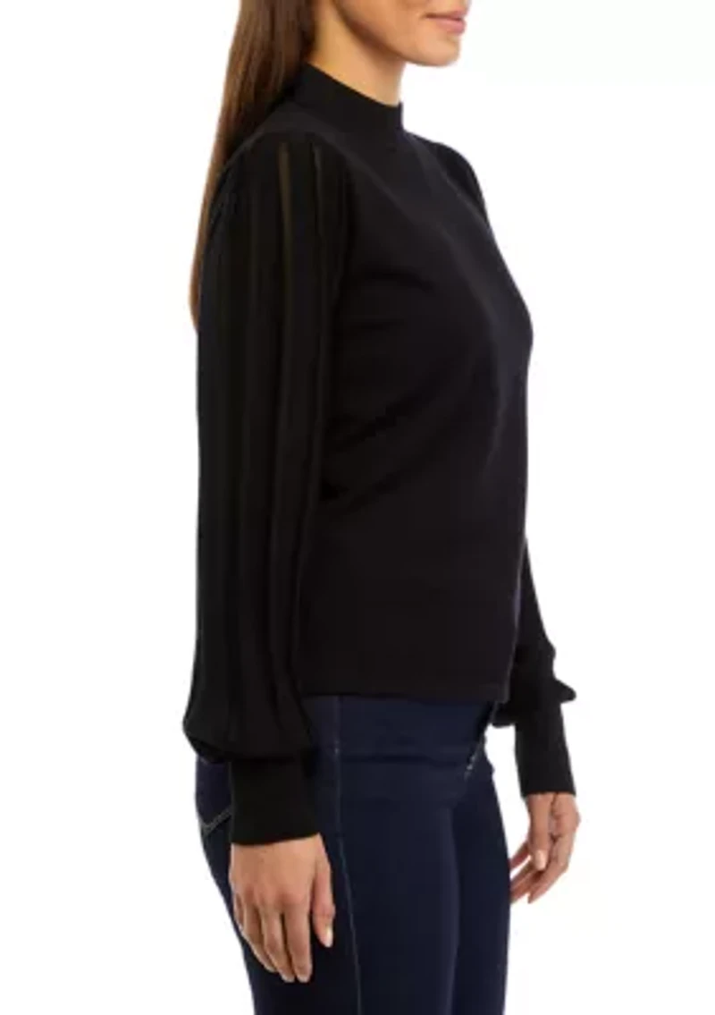 Petite Blouson Sleeve Mock Neck Top
