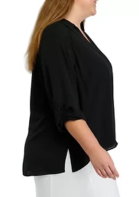 Plus 3/4 Sleeve Collared Blouse