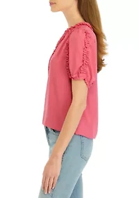 Petite Ruffle Trim Blouse
