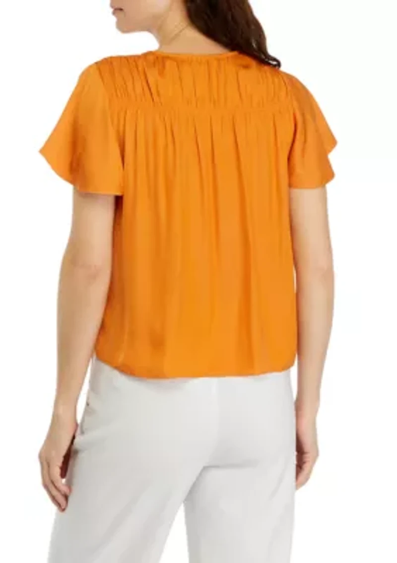 Petite Short Flutter Sleeve Blouse