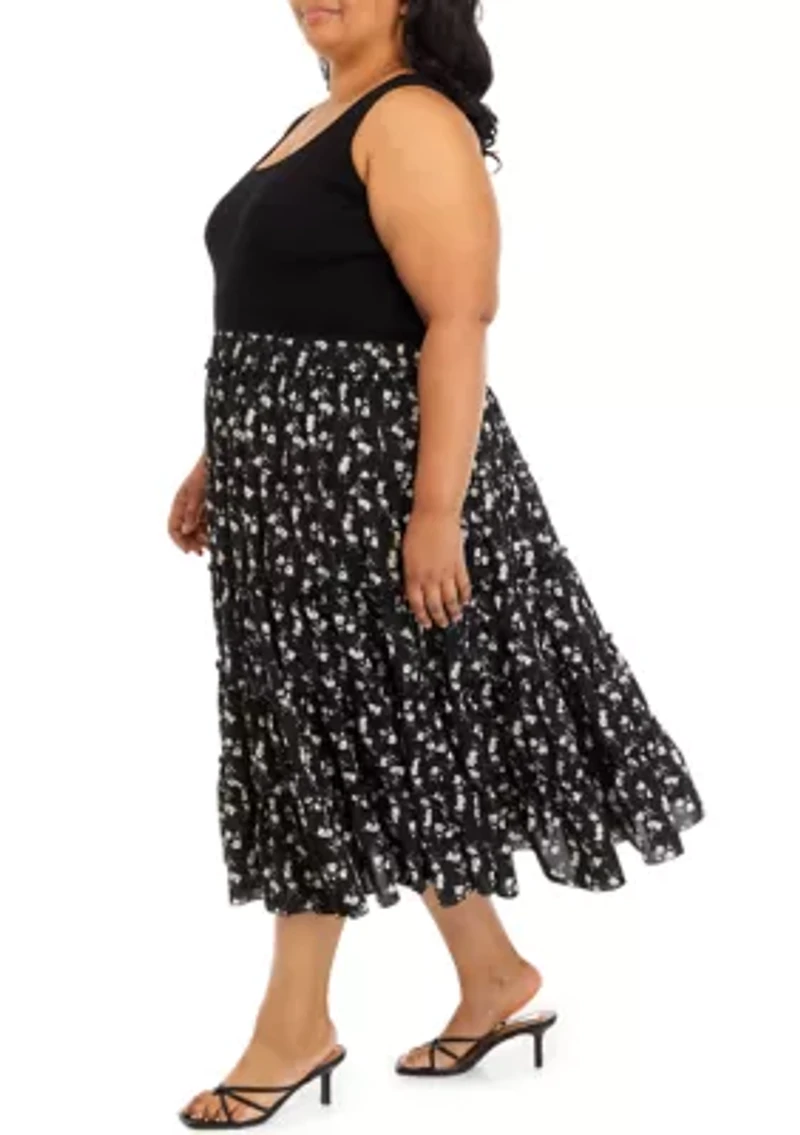 Plus Sleeveless Mixed Media Dress