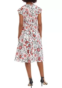 Petite V-Neck Printed Button Down Dress