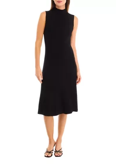 Women's Sleeveless Mock Neck Ribbed Dress