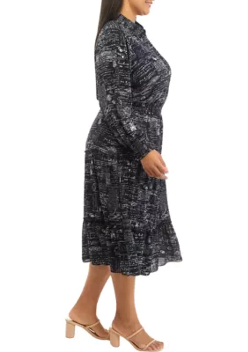Plus Printed Button Down Dress