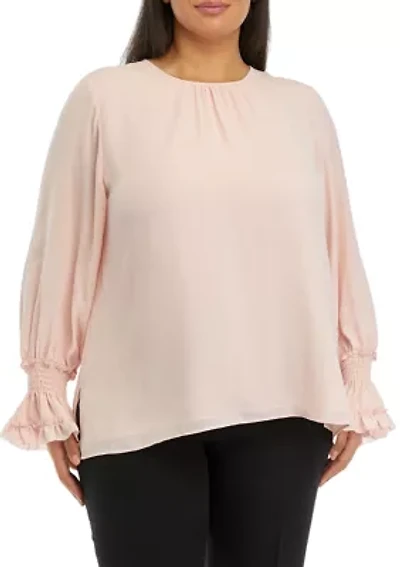 Plus Long Sleeve Crew Neck Blouse