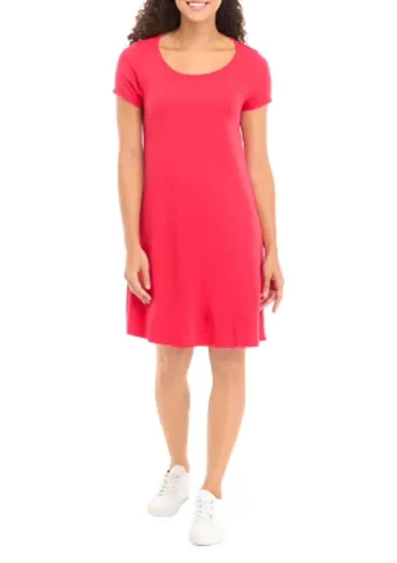 Petite Short Sleeve Scoop Neck A-Line Dress