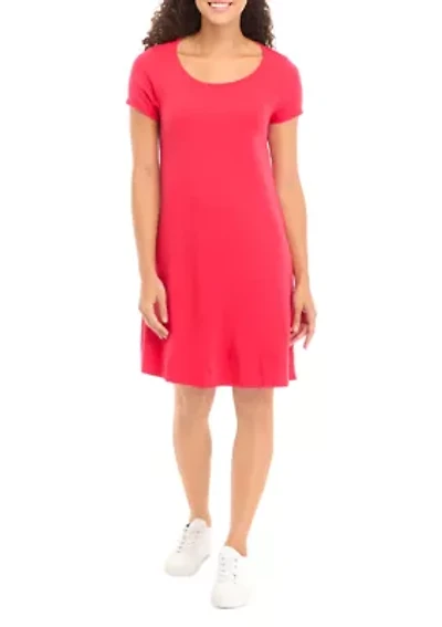 Petite Short Sleeve Scoop Neck A-Line Dress
