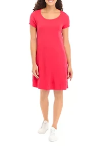 Petite Short Sleeve Scoop Neck A-Line Dress