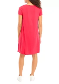 Petite Short Sleeve Scoop Neck A-Line Dress