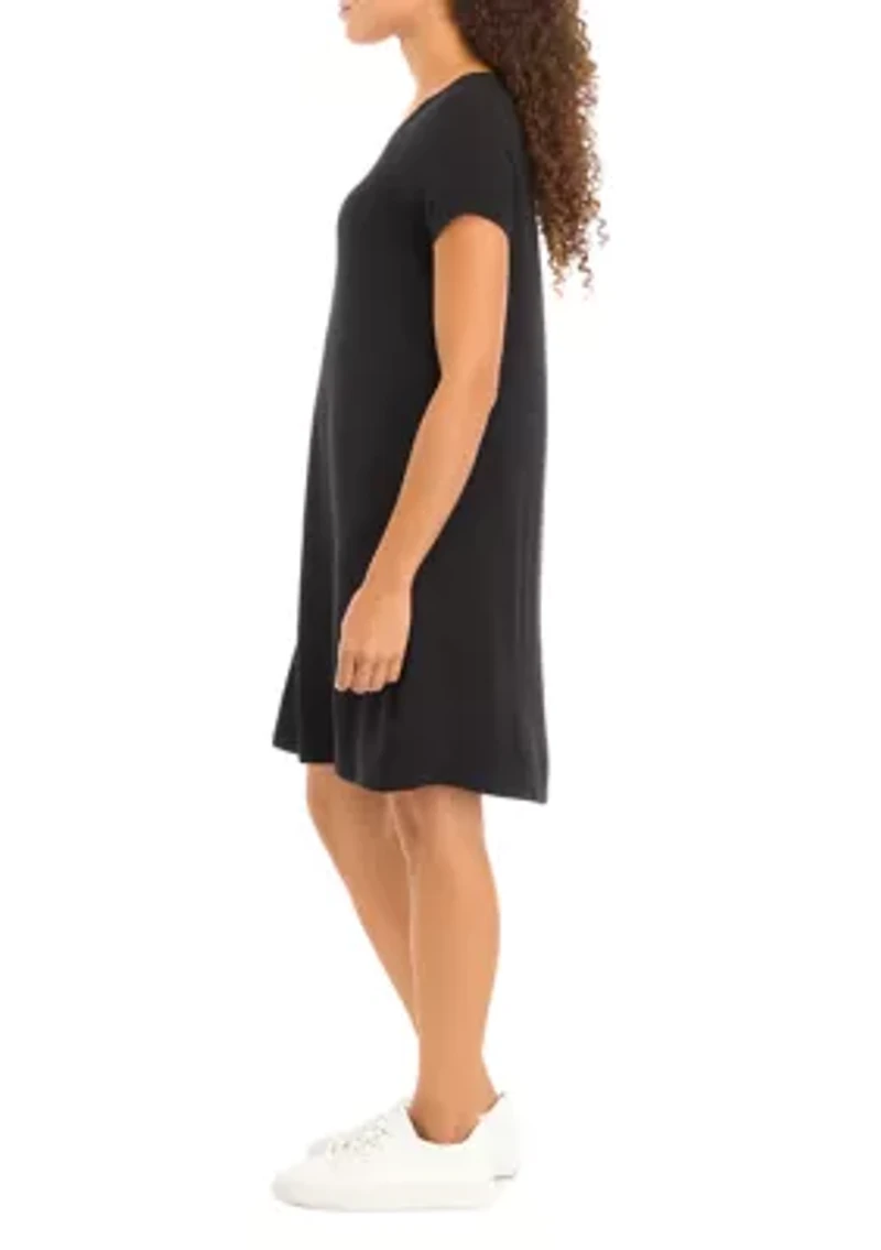Petite Short Sleeve Scoop Neck A-Line Dress
