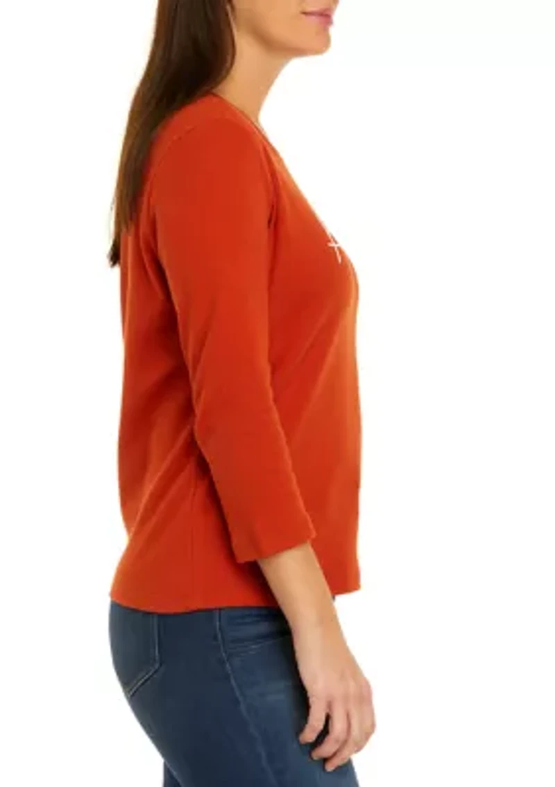 Petite 3/4 Sleeve Crew Neck Graphic T-Shirt