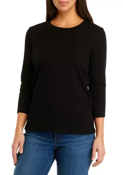 Petite 3/4 Sleeve Crew Neck Solid Top