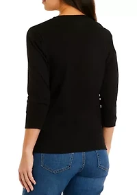 Petite 3/4 Sleeve Crew Neck Solid Top