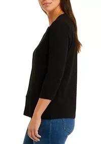 Petite 3/4 Sleeve Crew Neck Solid Top