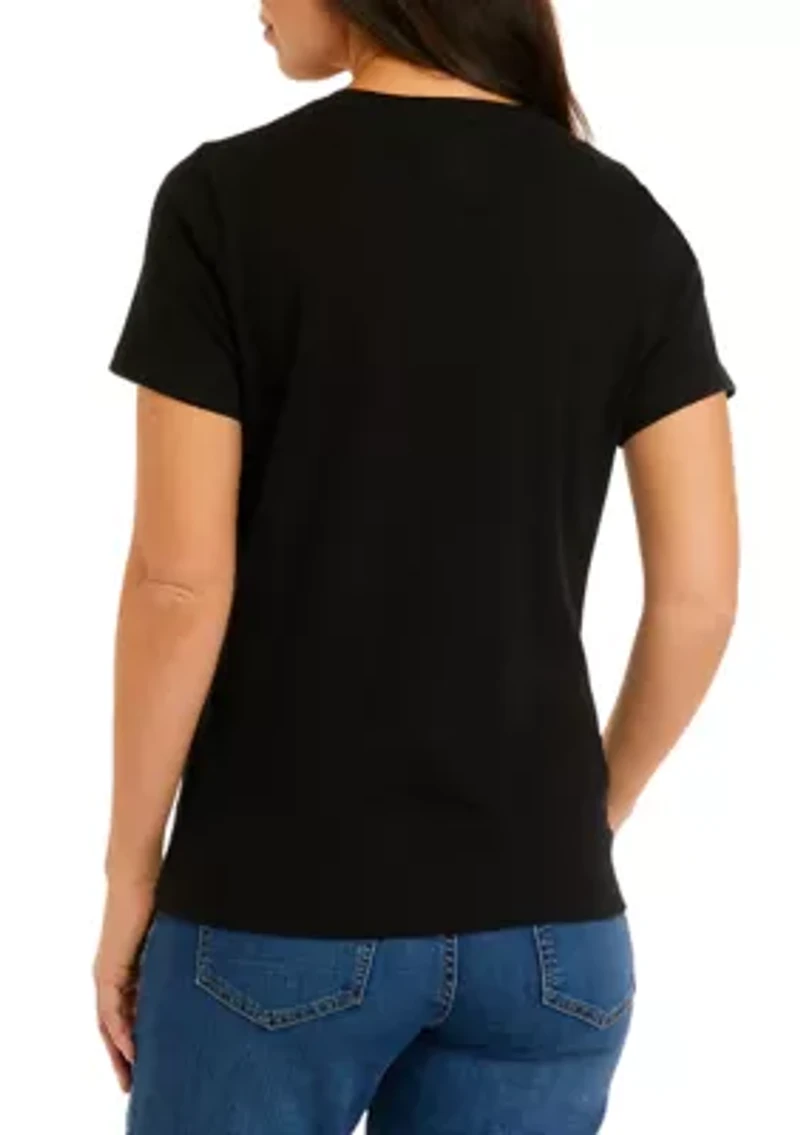 Petite Short Sleeve Crew Neck Solid T-Shirt