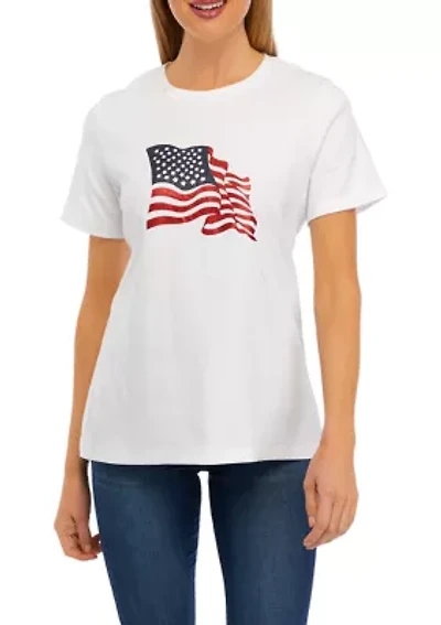 Petite Short Sleeve Happy Fourth Graphic T-Shirt