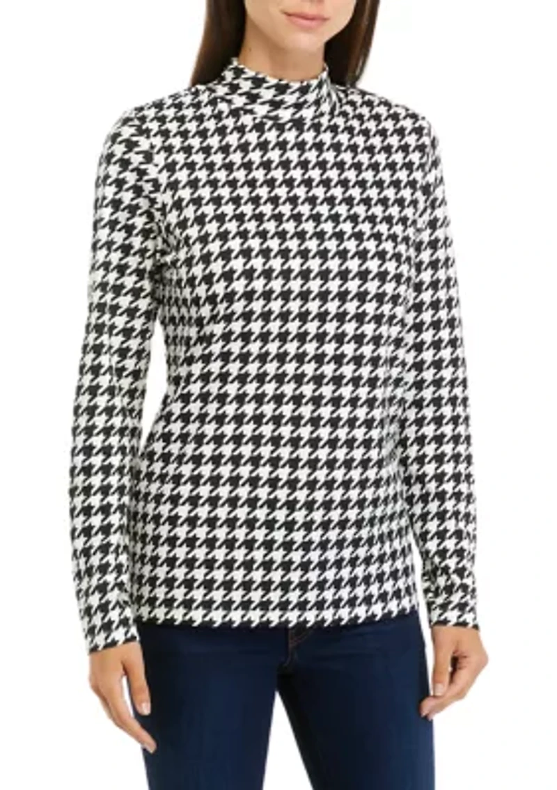 Long Sleeve Mock Neck Allover Print Top
