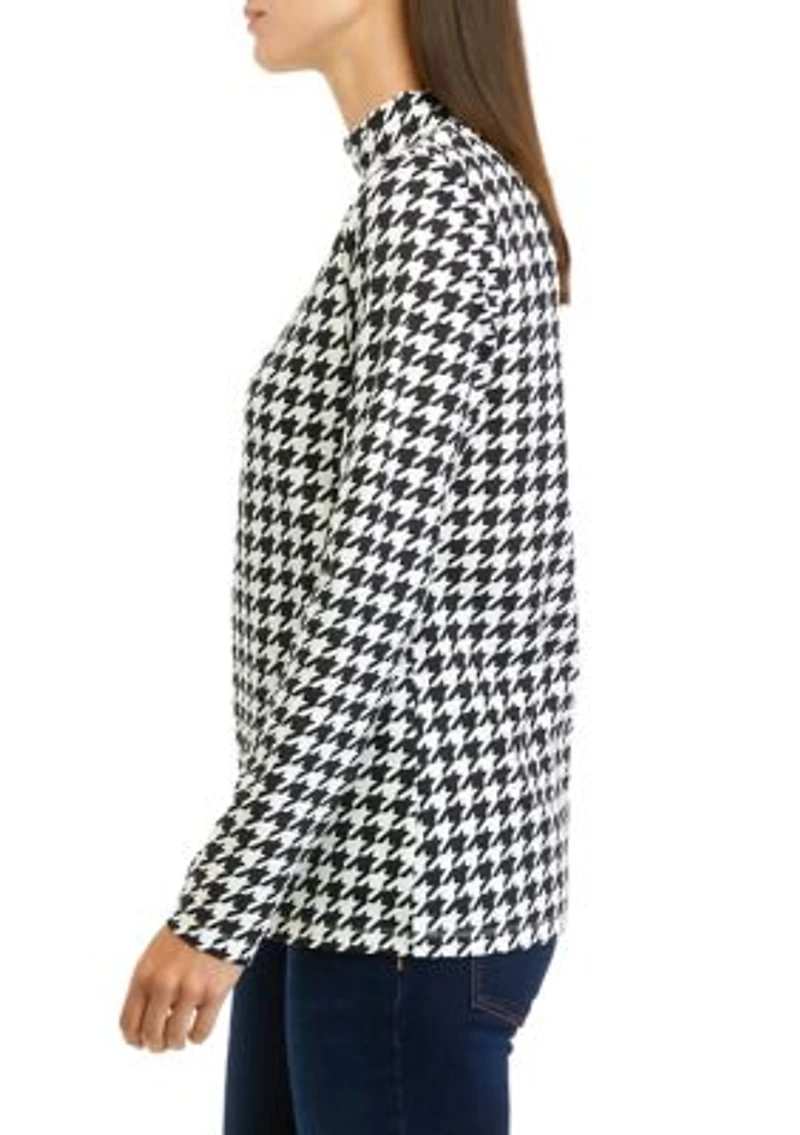 Long Sleeve Mock Neck Allover Print Top