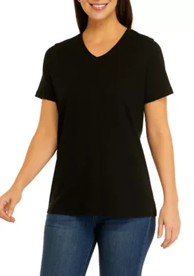 Women's Short Sleeve V-Neck Solid T-Shirt