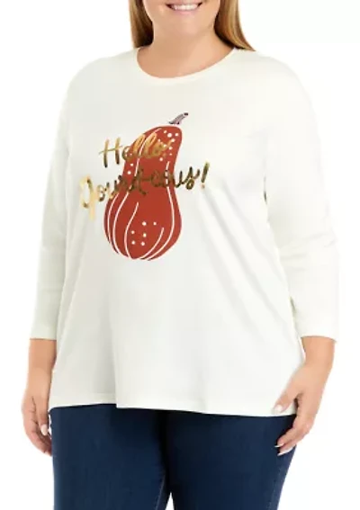 Plus 3/4 Sleeve Crew Neck Graphic T-Shirt
