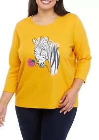 Plus 3/4 Sleeve Crew Neck Graphic T-Shirt