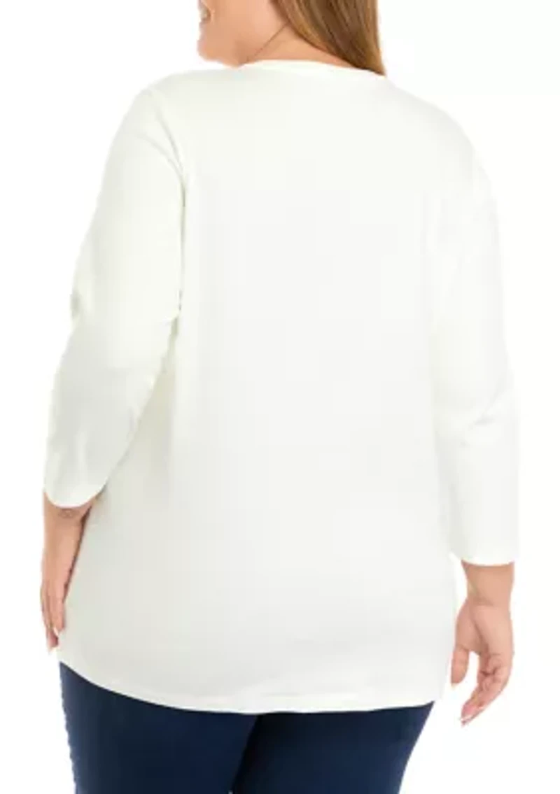Plus 3/4 Sleeve Crew Neck Graphic T-Shirt