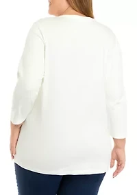 Plus 3/4 Sleeve Crew Neck Graphic T-Shirt