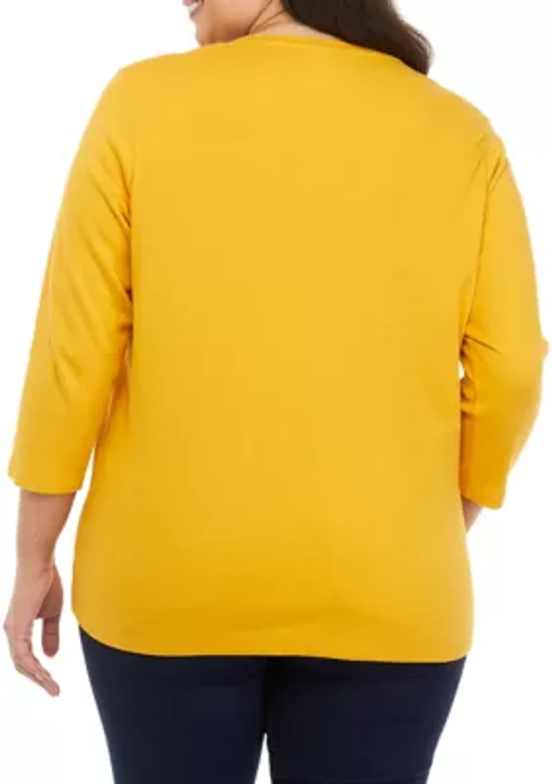 Plus 3/4 Sleeve Crew Neck Graphic T-Shirt