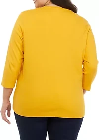 Plus 3/4 Sleeve Crew Neck Graphic T-Shirt