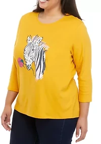 Plus 3/4 Sleeve Crew Neck Graphic T-Shirt