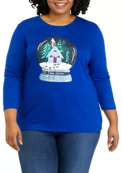 Plus 3/4 Sleeve Crew Neck Graphic T-Shirt