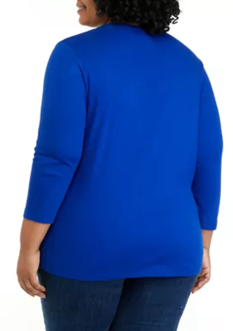 Plus 3/4 Sleeve Crew Neck Graphic T-Shirt