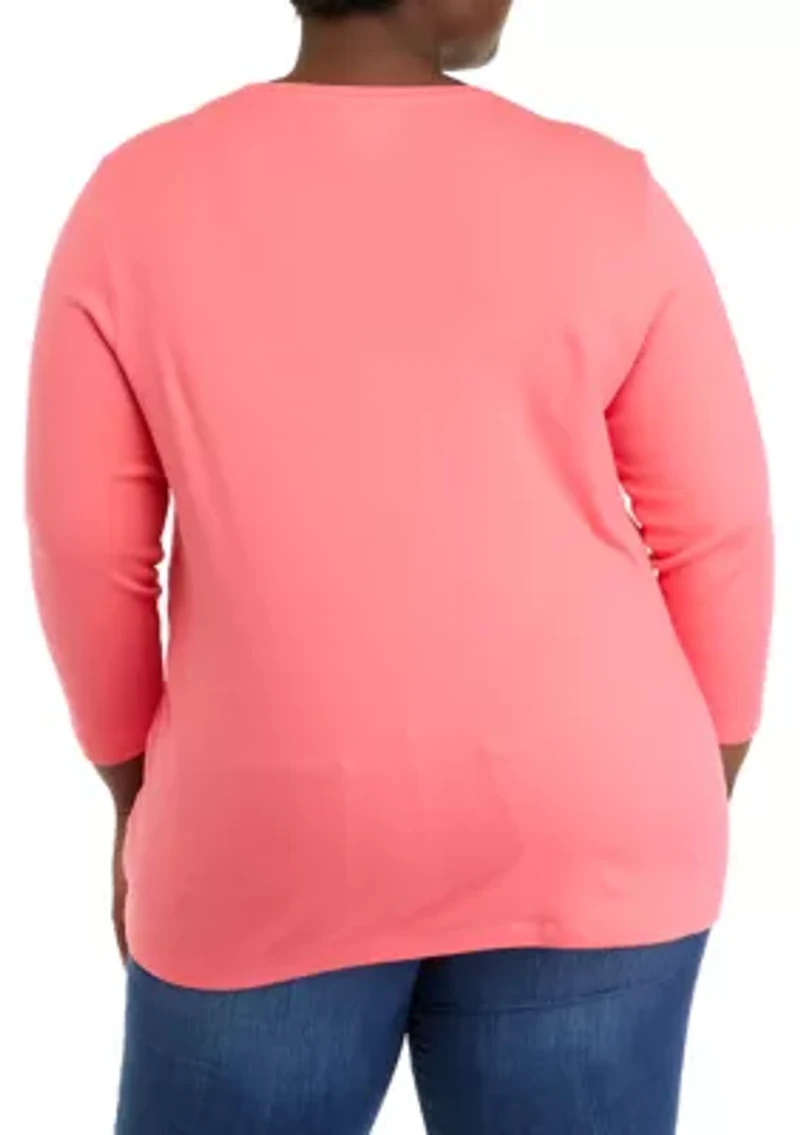 Plus 3/4 Sleeve Crew Neck Graphic T-Shirt