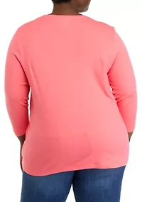 Plus 3/4 Sleeve Crew Neck Graphic T-Shirt