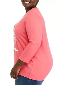 Plus 3/4 Sleeve Crew Neck Graphic T-Shirt