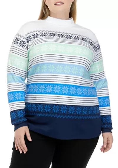 Plus Long Sleeve Mock Neck Placement Top