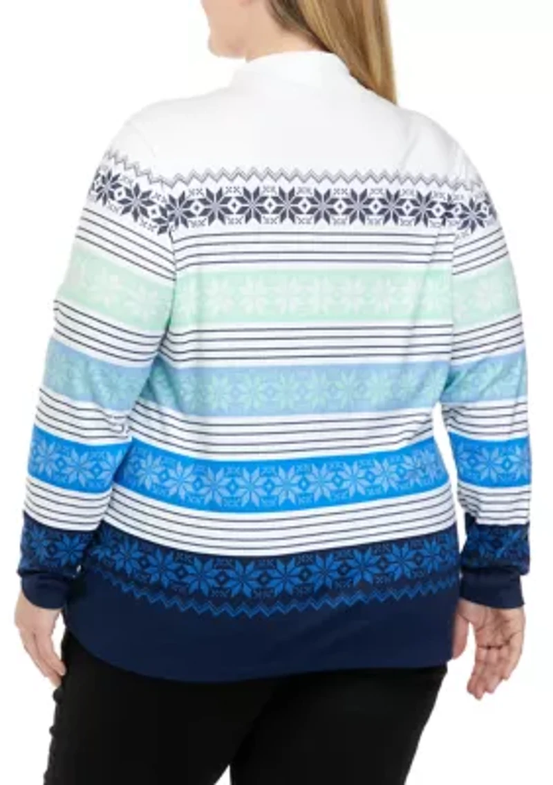 Plus Long Sleeve Mock Neck Placement Top