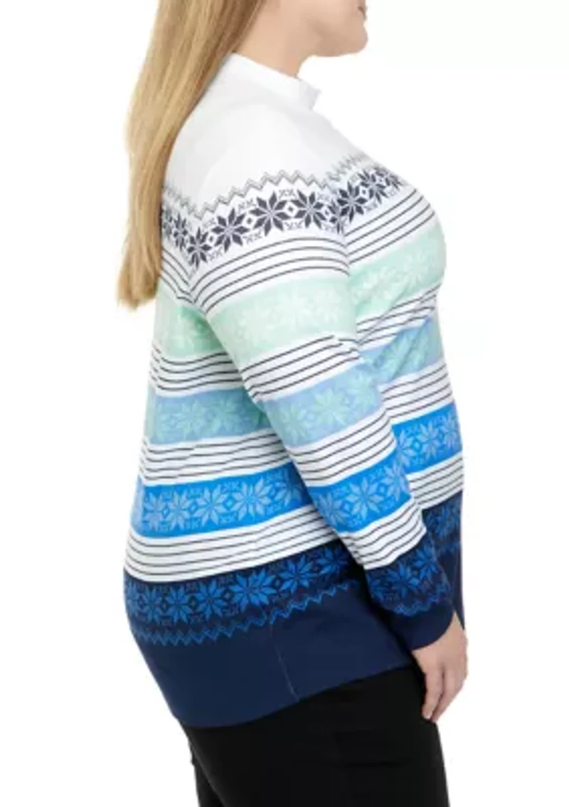 Plus Long Sleeve Mock Neck Placement Top