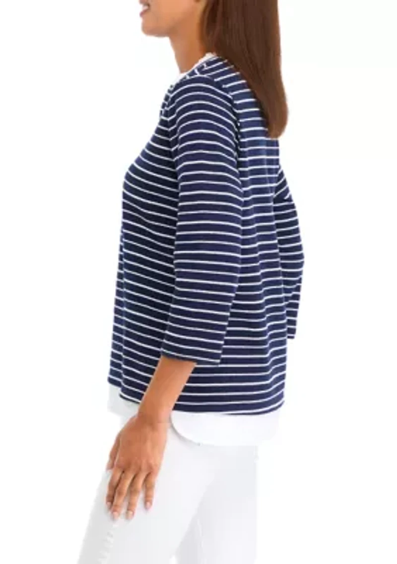 Petite Ottoman Stripe 2Fer Top