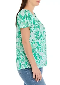 Petite Short Sleeve Smock Neck Printed Top