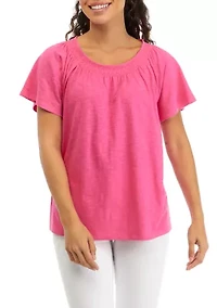 Petite Solid Smocked Top